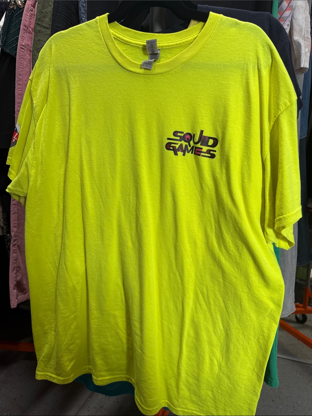 Gildan Neon Yellow 'Squid Games' Graphic Short Sleeve Tee